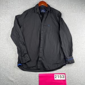 Parx Slim Fit Shirt Black Casual Blue Logo Button Up Long Sleeve Mens 40 CM